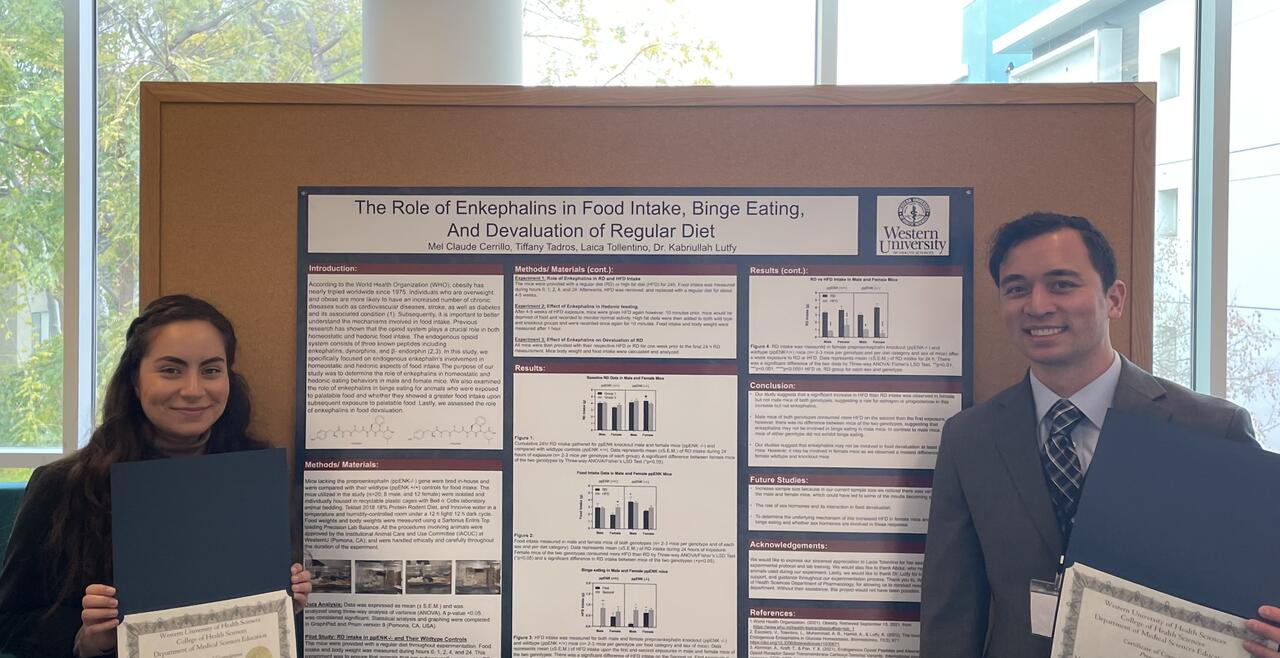 Graduate researchers Tiffany Tadros and Mel Claude Cerrillo from the WesternU Masters in Medical Sciences program.