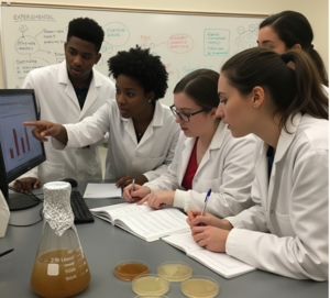 Student researchers working in a teaching lab.